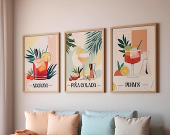 Poster Bundle - 20% Off - Cocktail Prints - Drinks Wall Art Set - Group Bundle - Cocktail Group Set - Drinks Posters Set - Trio Of Drinks