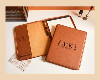Personalized Leather Portfolio journal, Engraved Journal, Custom Portfolio With Zipper, Personalized Padfolio, Graduation Gift|Business Gift
