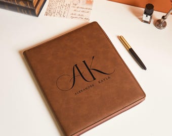 Personalized Leather Portfolio with Zipper, Refillable Padfolio 10x12
