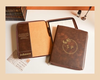 Custom Leather Portfolio journal, Engraved Journal, Personalized Portfolio With Zipper, Personalized Padfolio, Phd Gift