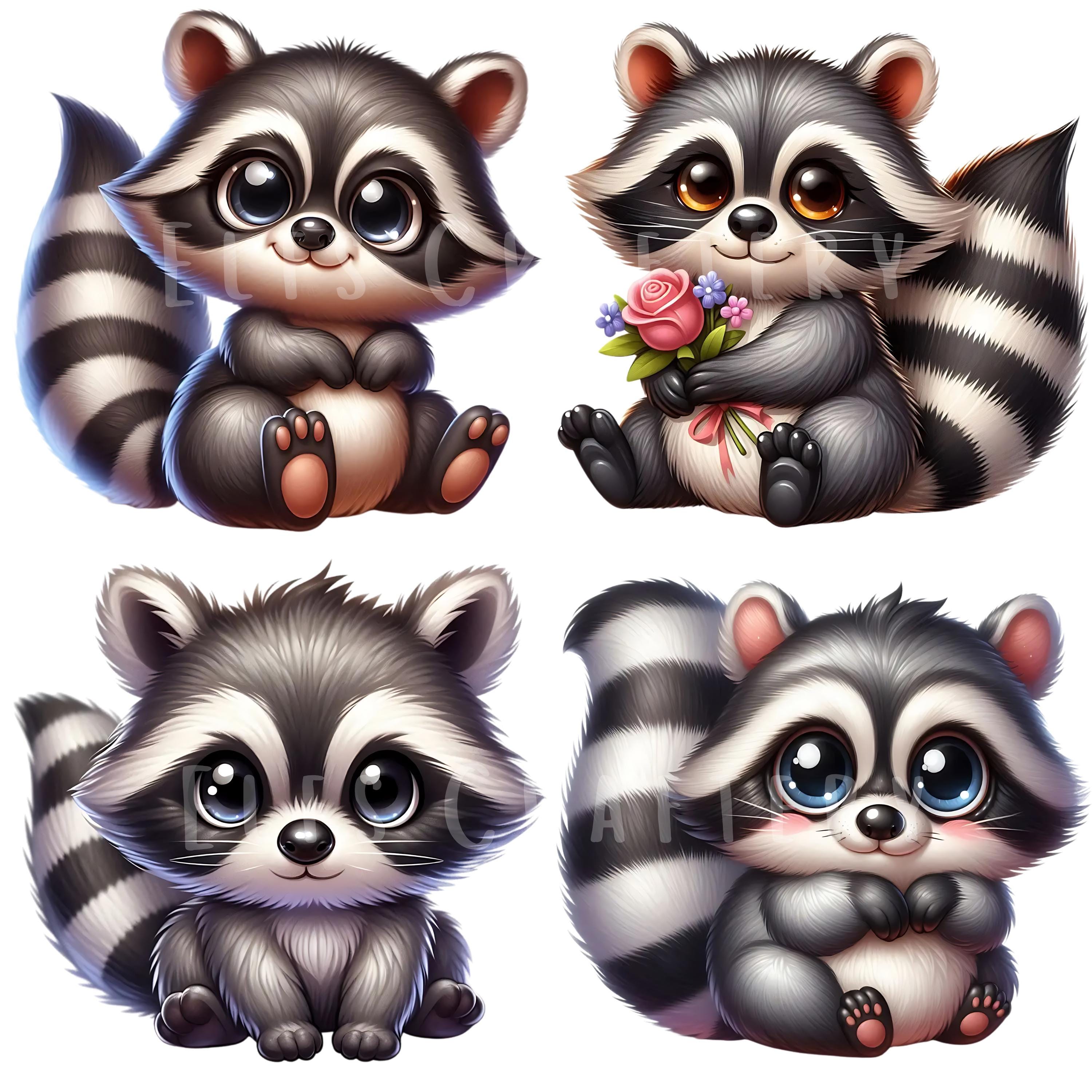Cute Racoon Clipart Bundle 15 PNG High Quality Watercolor Woodland Baby ...