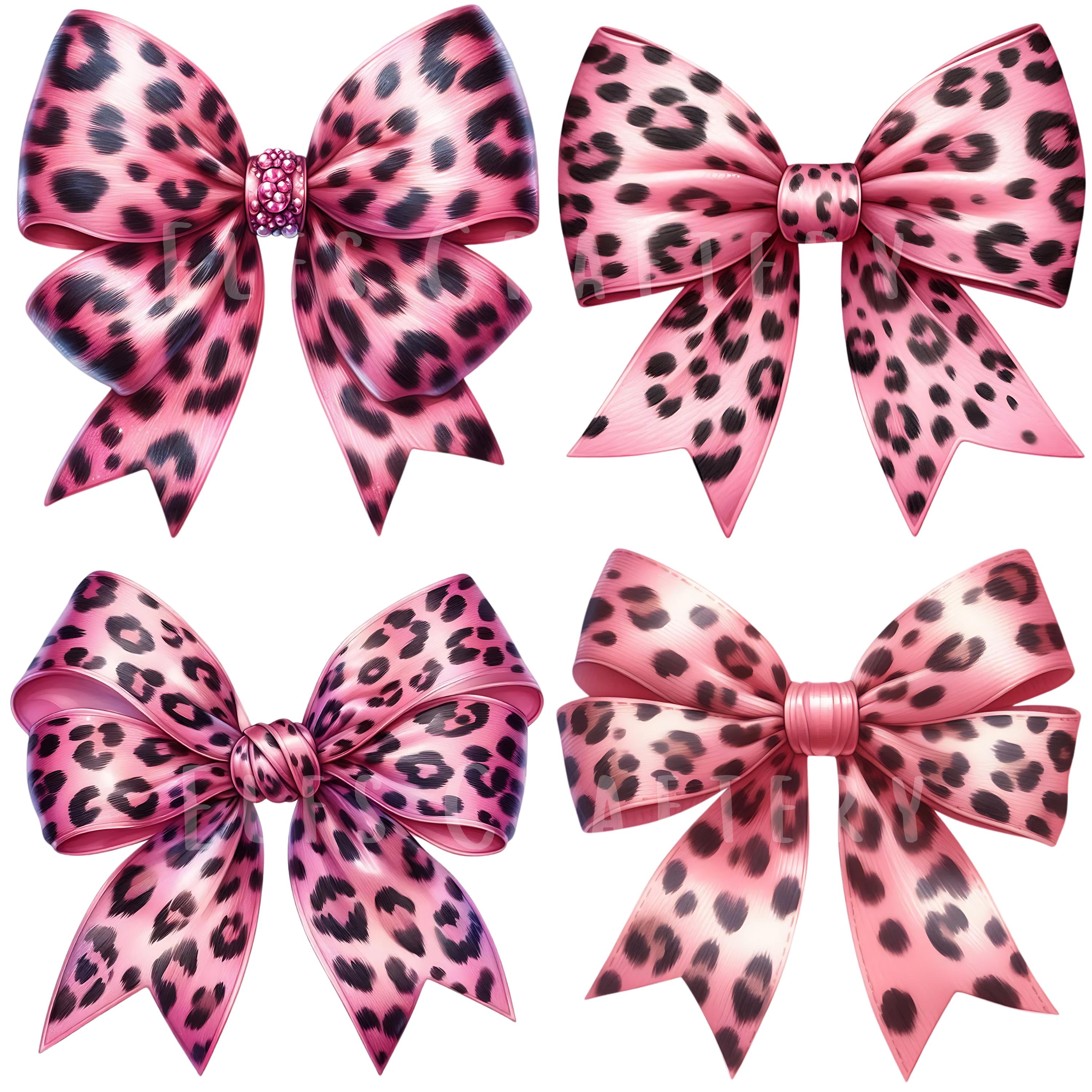 Pink Leopard Bow Clipart Bundle 15 PNG High Quality Leopard Print ...