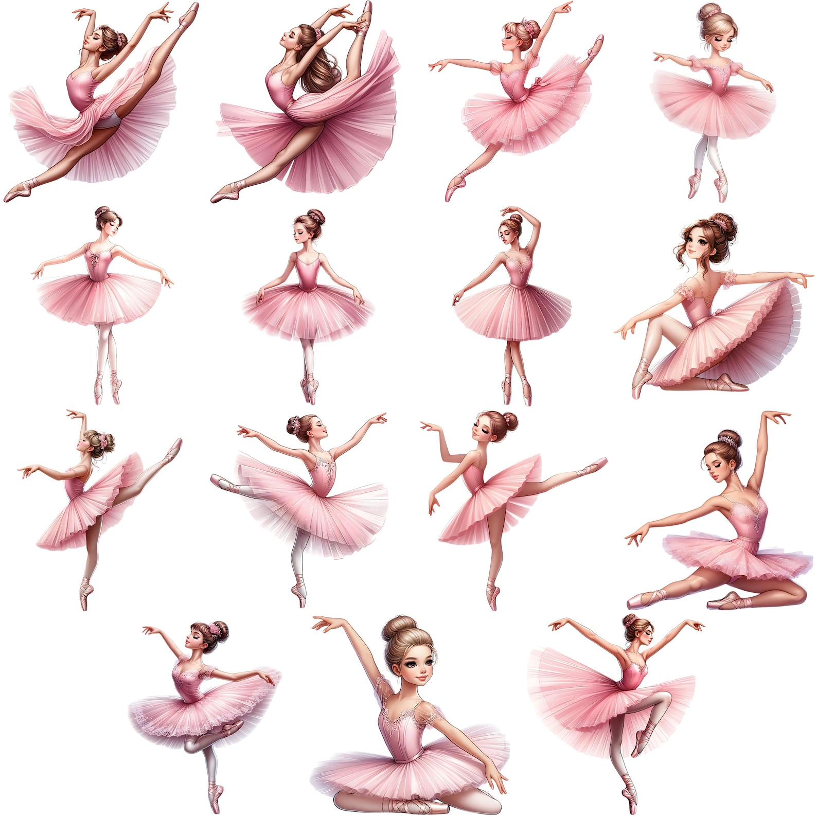 Pink Ballerina Clipart Bundle 15 PNG Watercolor Ballet Dancer Digital ...