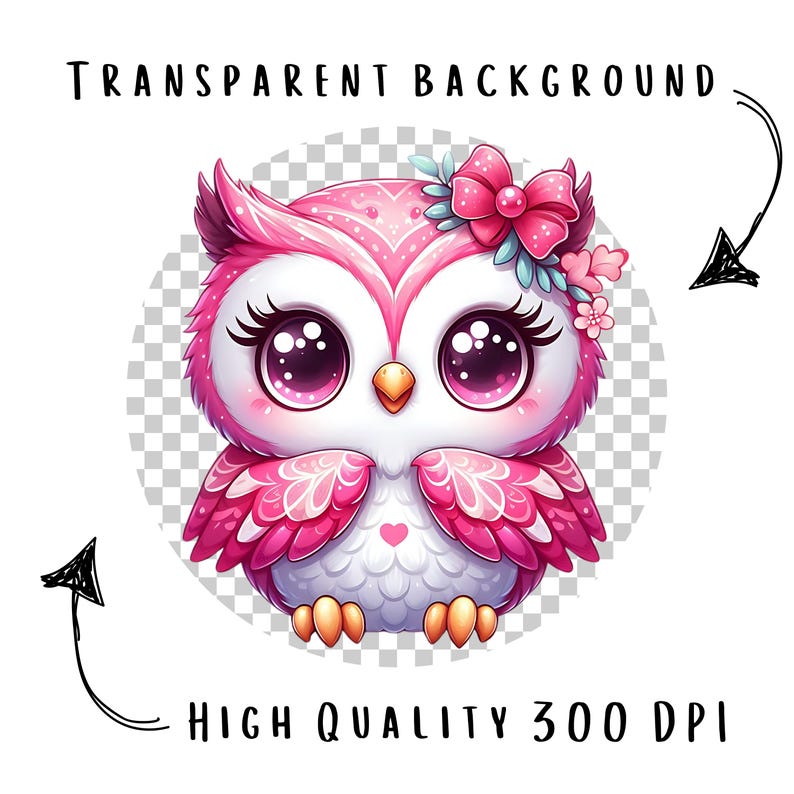 Rosa Eule Clipart Bundle 15 PNG Hochwertige Cartoon Eule Ilustrationen Süße Pastell Eule Digitale Kunst Download Printables Digitales Basteln Pngs Bild 2