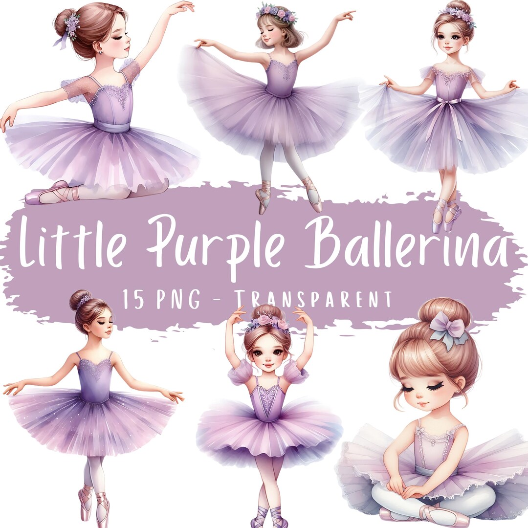Little Purple Ballerina Clipart Bundle 15 PNG High Quality Watercolor ...