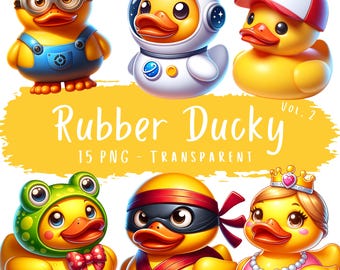 Rubber Ducky Clipart Bundle 15 PNG Cute Duck Clip Art Set Duck Costume Printables for Digital Crafts Junk Journal Scrapbooking Cartoon Duck