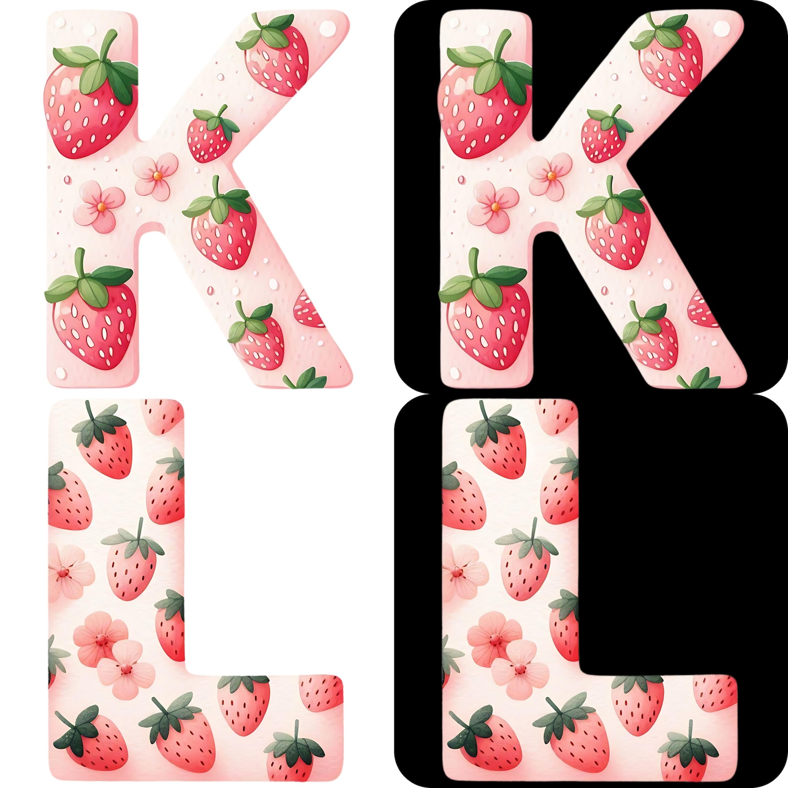 Strawberry Alphabet Clipart Bundle 37 PNG Watercolor Berry First ...