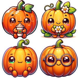 Cute Pumpkin Clipart Bundle 12 PNG High Quality Cartoon Halloween Pumpkin Character Digital Download Printable Stickers Paper Crafts Pngs image 5