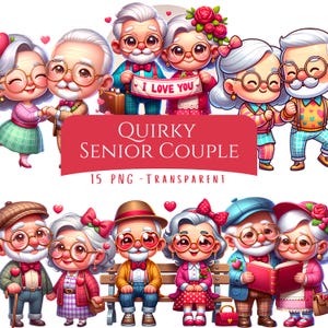 Skurrile Senior Clipart Bundle 15 PNG hoher Qualität digitaler Download altes Liebespaar niedlichen Senior Grafiken druckbare digitale Aufkleber ClipArt