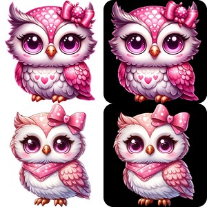 Rosa Eule Clipart Bundle 15 PNG Hochwertige Cartoon Eule Ilustrationen Süße Pastell Eule Digitale Kunst Download Printables Digitales Basteln Pngs Bild 3