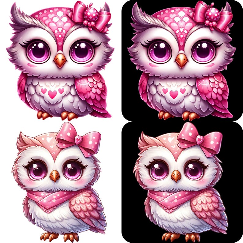Rosa Eule Clipart Bundle 15 PNG Hochwertige Cartoon Eule Ilustrationen Süße Pastell Eule Digitale Kunst Download Printables Digitales Basteln Pngs Bild 3