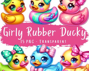Girly Rubber Ducky Clipart Bundle 15 PNG High Quality Cartoon Cute Pink Jeep Rubber Ducks Digital Download Printable Stickers Junkjournal