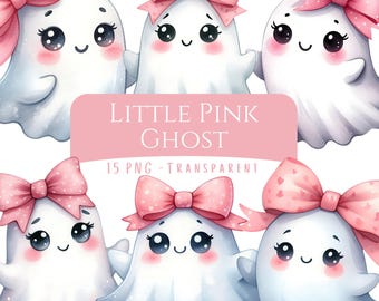 Little Pink Ghost Clipart Bundle 15 PNG High Quality Watercolor Cute Ghost Digital Download Pink Coquette Halloween Ghost Printable Stickers