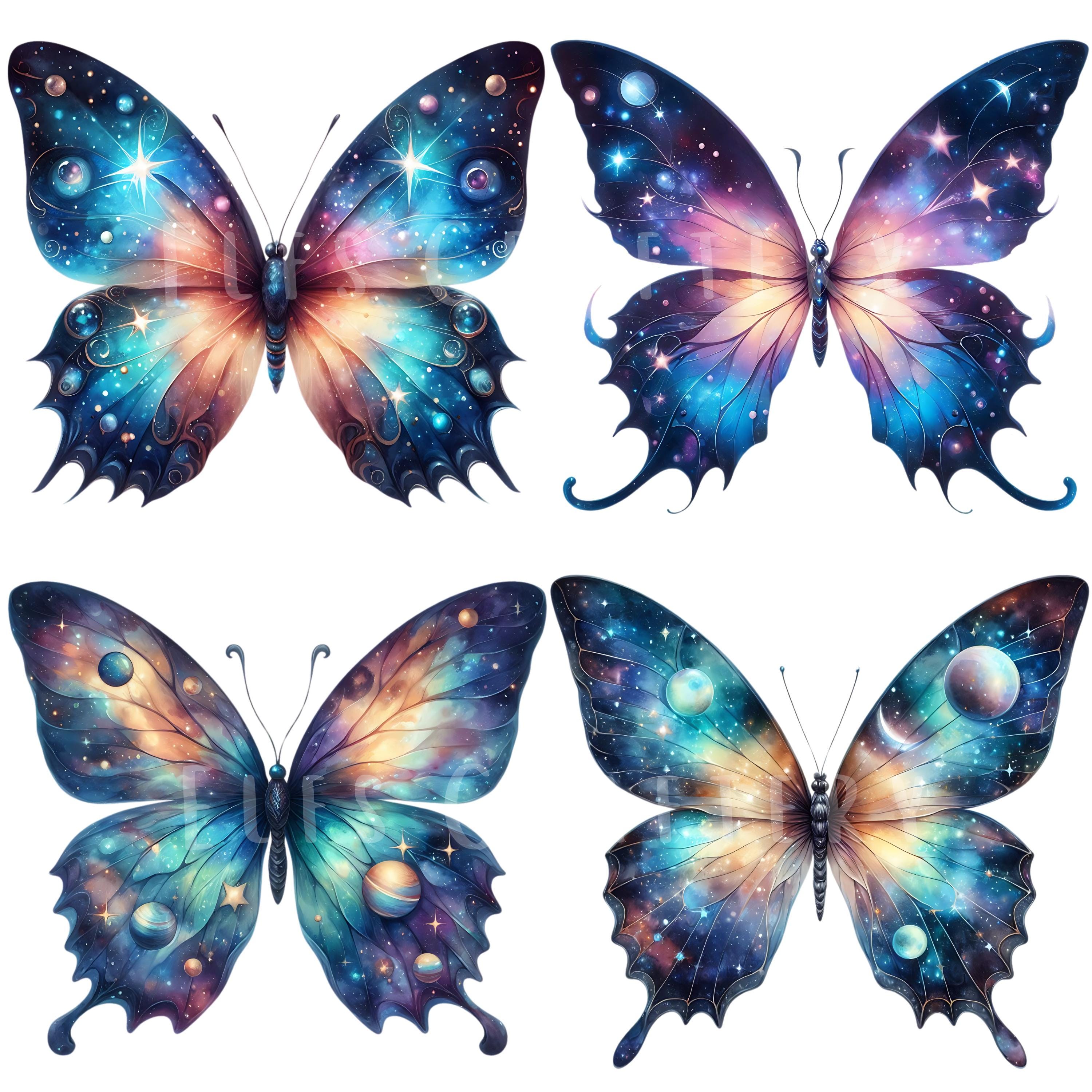 Celestial Butterfly Clipart Bundle 15 PNG Watercolor Cosmic Galaxy
