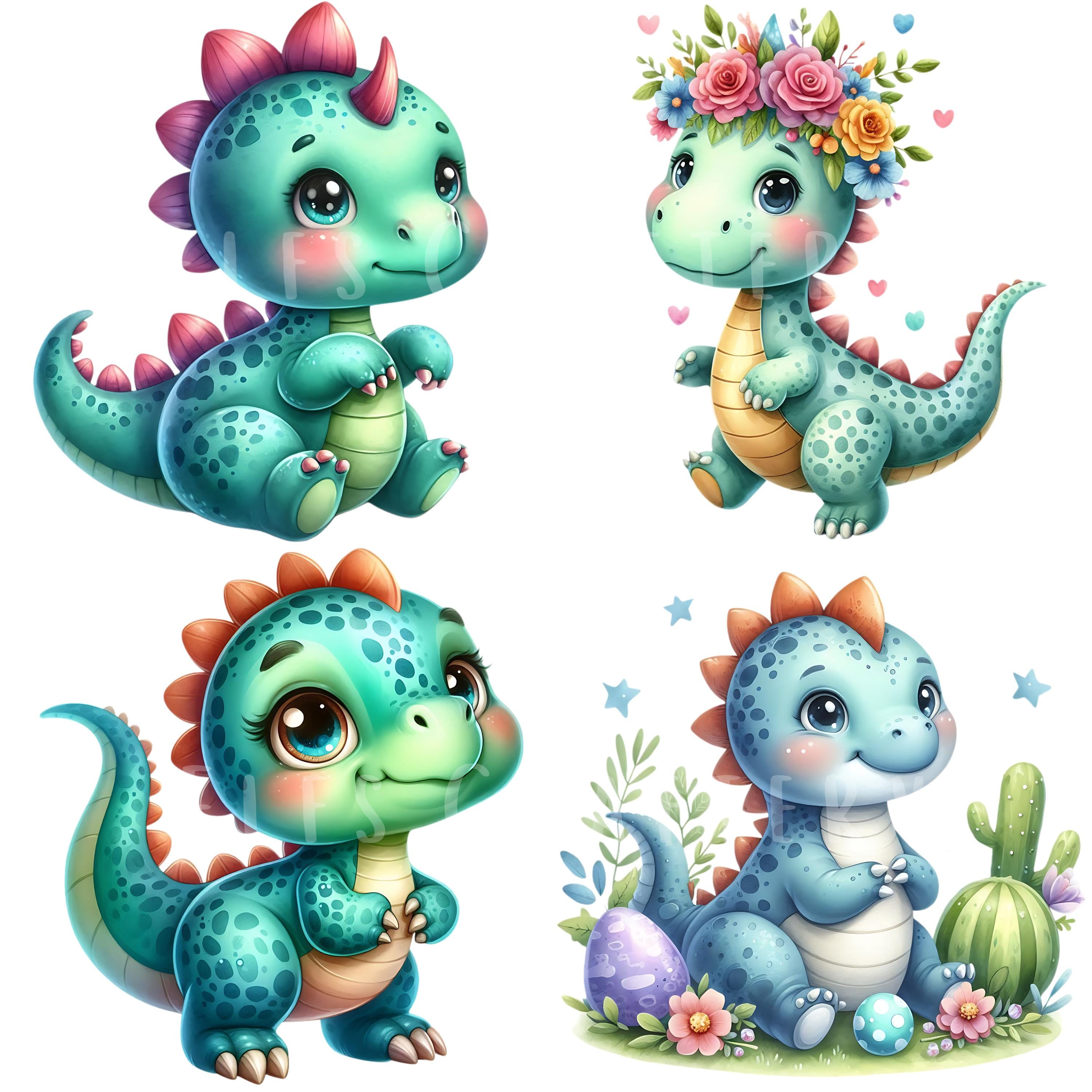 15 PNG Baby Dinosaur Clipart Bundle, Nursery Dino, Watercolor Graphics ...
