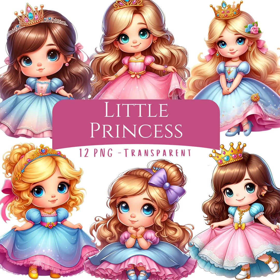 Little Princess Clipart Bundle 12 PNG Magical Cartoon Princess Digital ...