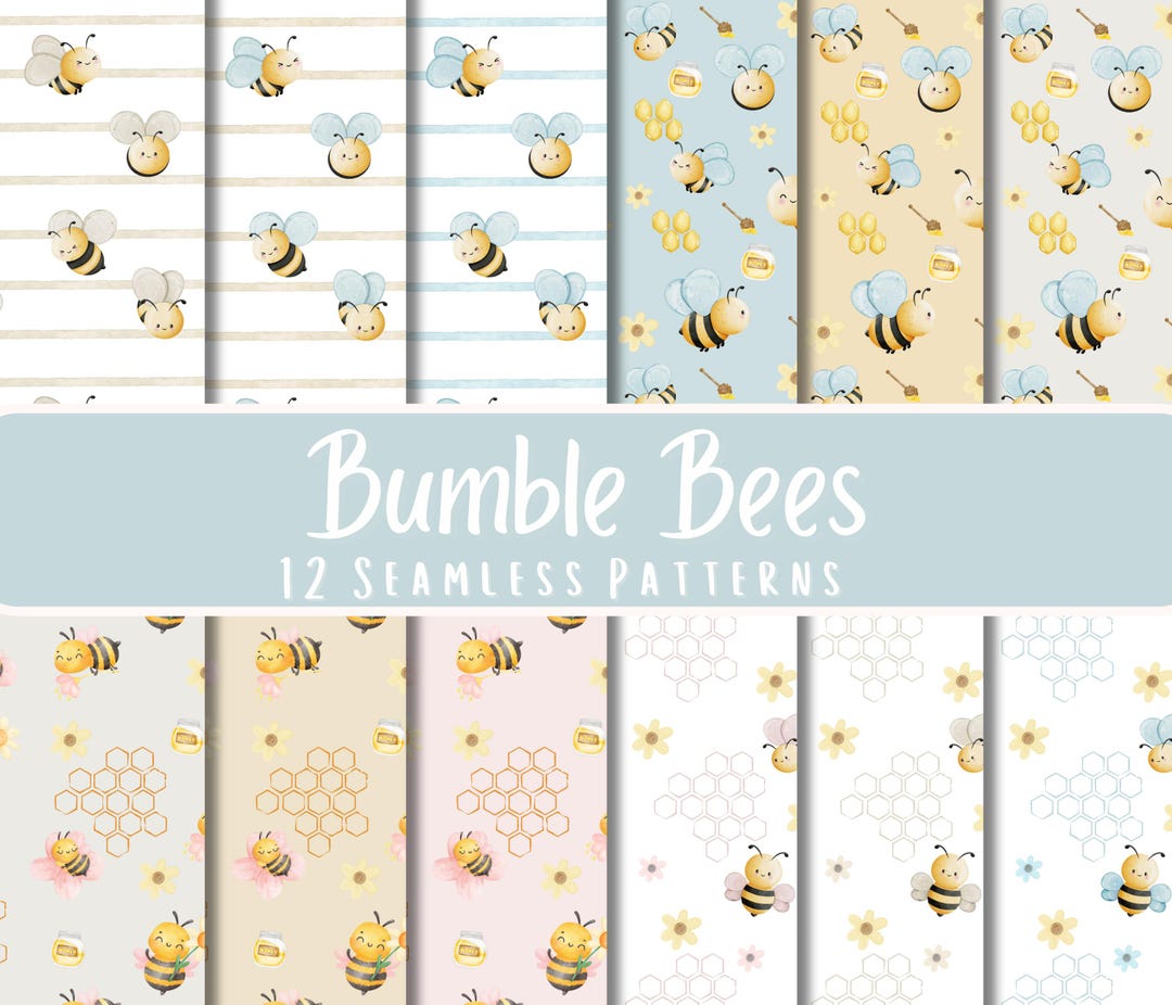 12 JPG Seamless Digital Papers Cute Nursery Pattern Bumble Bee Digital ...