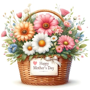 18 JPG Moederdag bloemenmand clipartbundel digitale download Moederdag cadeau DIY afdrukbare kaarten maken cadeau voor moeder Paper Crafts JPG's