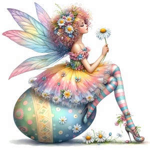 15 JPG Quirky Easter Fairy Clipart Bundle Carino acquerello pastello Fairy Digital Crafting Pages Junk Journal Scrapbook Immagini a tema pasquale