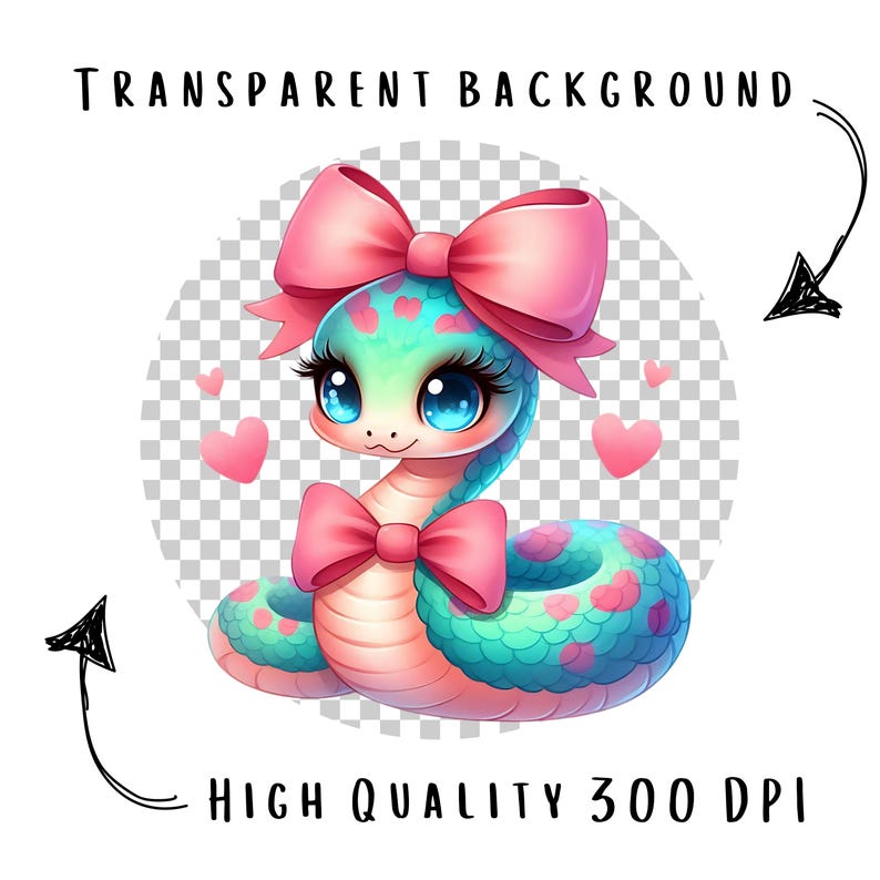 Girly Snake Clipart Bundle 15 PNG High Quality Cute Watercolor Pink Snake Digital Download Printable Art Files Pastel Color Reptiles Pngs image 2