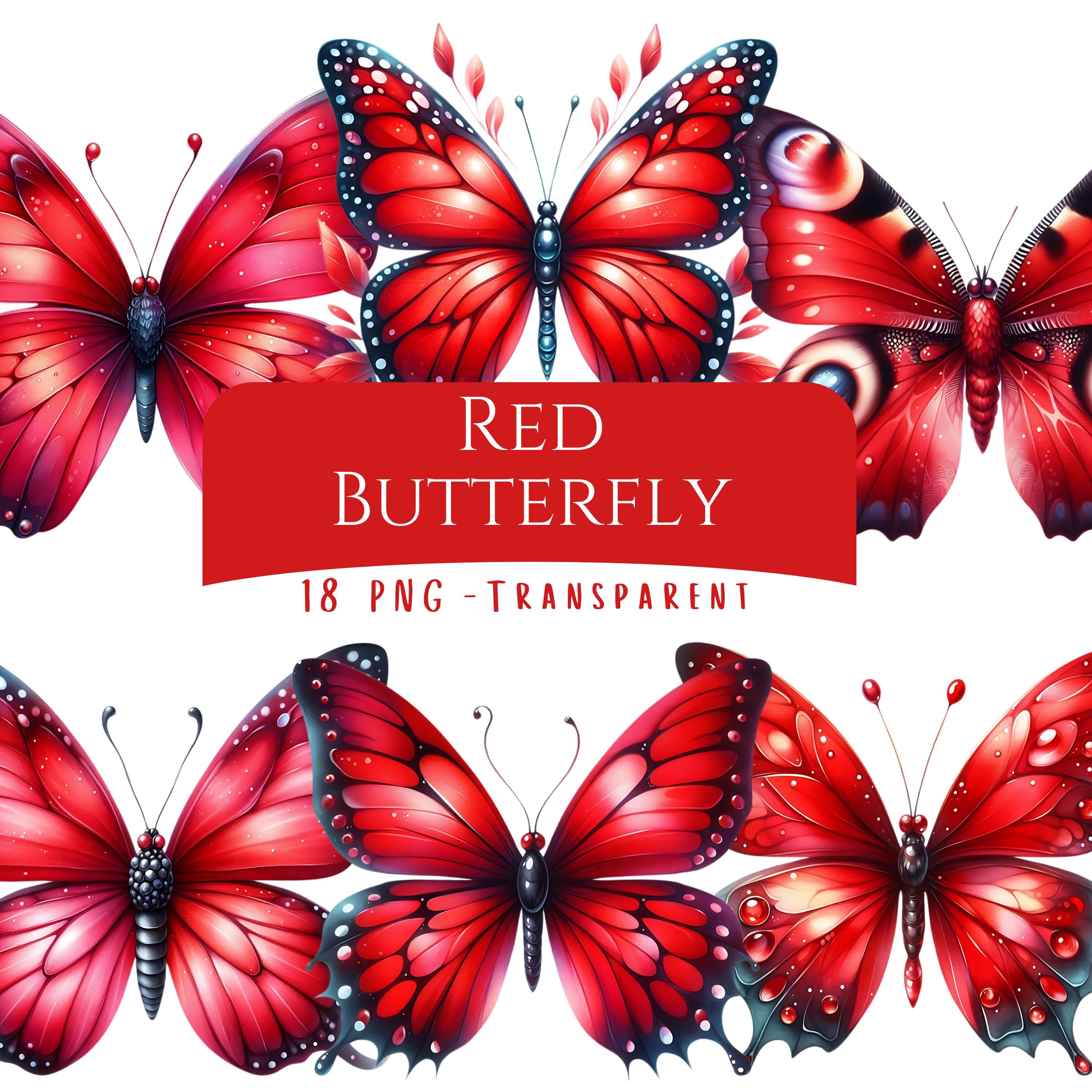 Red Butterfly Clipart Bundle 18 PNG High Quality Watercolor Cute