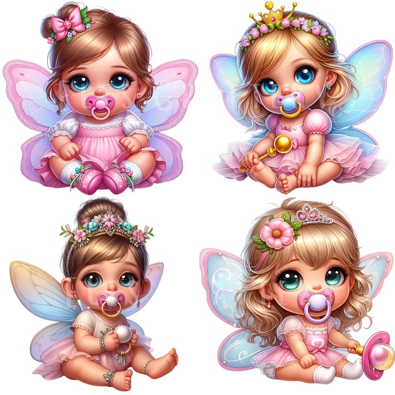 Baby Fairy Clipart Bundle 12 PNG High Quality Watercolor Cute Little ...