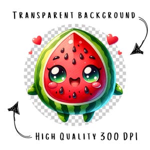 Watermelon Character Clipart Bundle 15 PNG High Quality Kawaii Watermelon Fruit Digital Art Watercolor Fruit Ilustrations Printable Graphics image 2