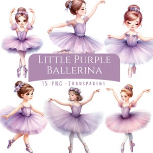 Little Purple Ballerina Clipart Bundle 15 PNG High Quality Watercolor Balet Dancer Digital Download Baby Ballerina Printable Digital Graphic