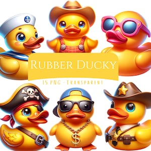 Rubber Ducky Clipart Bundle 15 PNG High Quality Cartoon Duck Files Cute Digital Arts Ducks Scrapbook Junkjorunal Digital Crafting