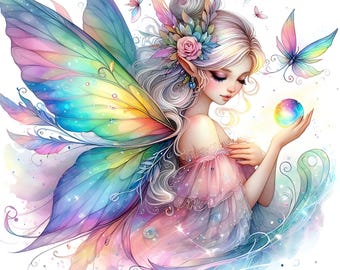 12 JPG Fantasy Rainbow Fairy Clipart Bundle Cute Watercolor Pastel Fairy Digital Crafting Pages Junk Journal Printable Magical Card Decor