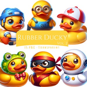 Rubber Ducky Clipart Bundle 15 PNG Cute Duck Clip Art Set Duck Costume Printables for Digital Crafts Junk Journal Scrapbooking Cartoon Duck