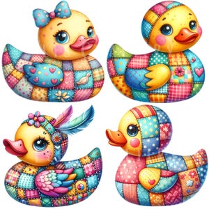 Patchwork Rubber Ducky Clipart Bundle 12 PNG High Quality Watercolor Quilted Rubber Jeep Ducks Digital Download Printable Art Files image 5