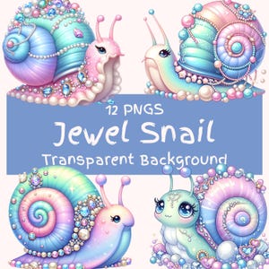 Bundle de cliparts escargot bijou 12 PNG escargot pastel mignon avec des pierres précieuses Art numérique graphiques Images escargot imprimables Junk Journal Pages usage Commercial