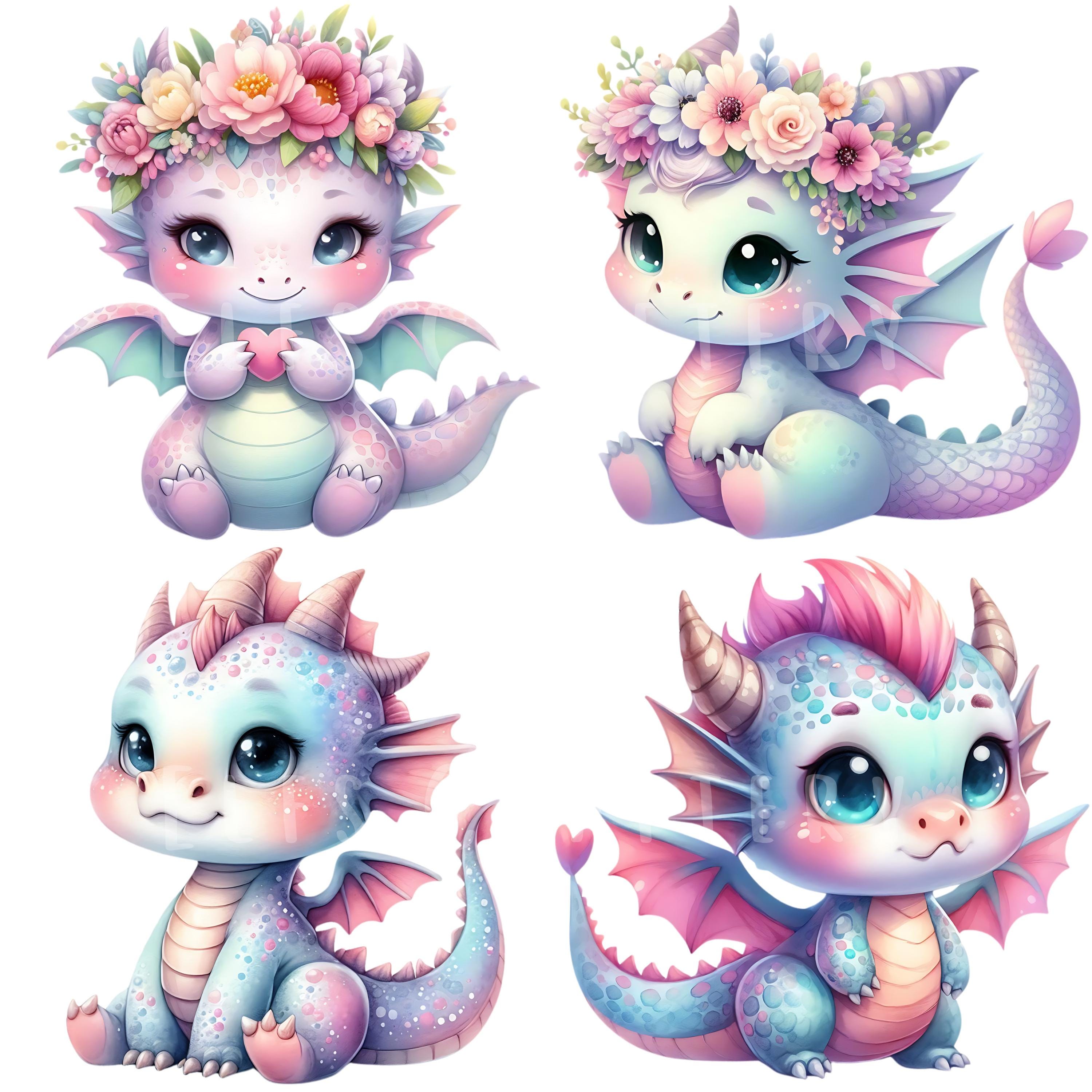 Pastel Baby Dragon Clipart Bundle 15 PNG High Quality Watercolor ...