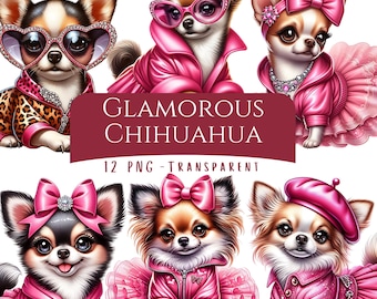 Glamorous Chihuahua Clipart Bundle 12 PNG High Quality Sassy Chihuahua Puppy Digital Download Printable Dog Stickers Small Dog Journal Image