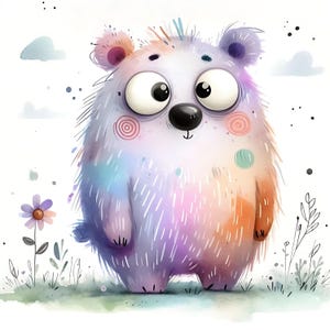 Paquete de 15 imágenes prediseñadas de osito caprichoso en formato JPG, acuarela, lindo, pastel, peculiar, oso del bosque, descarga digital, imágenes prediseñadas imprimibles, arte de pared caprichoso