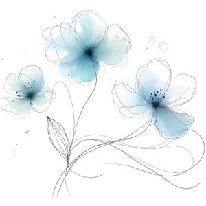 15 JPG Fiori Blu Astratti Clipart Bundle Bellissimi Fiori da Matrimonio ad Acquerello Download Digitale Stampabili Minimalisti Carta Artigianato JPG