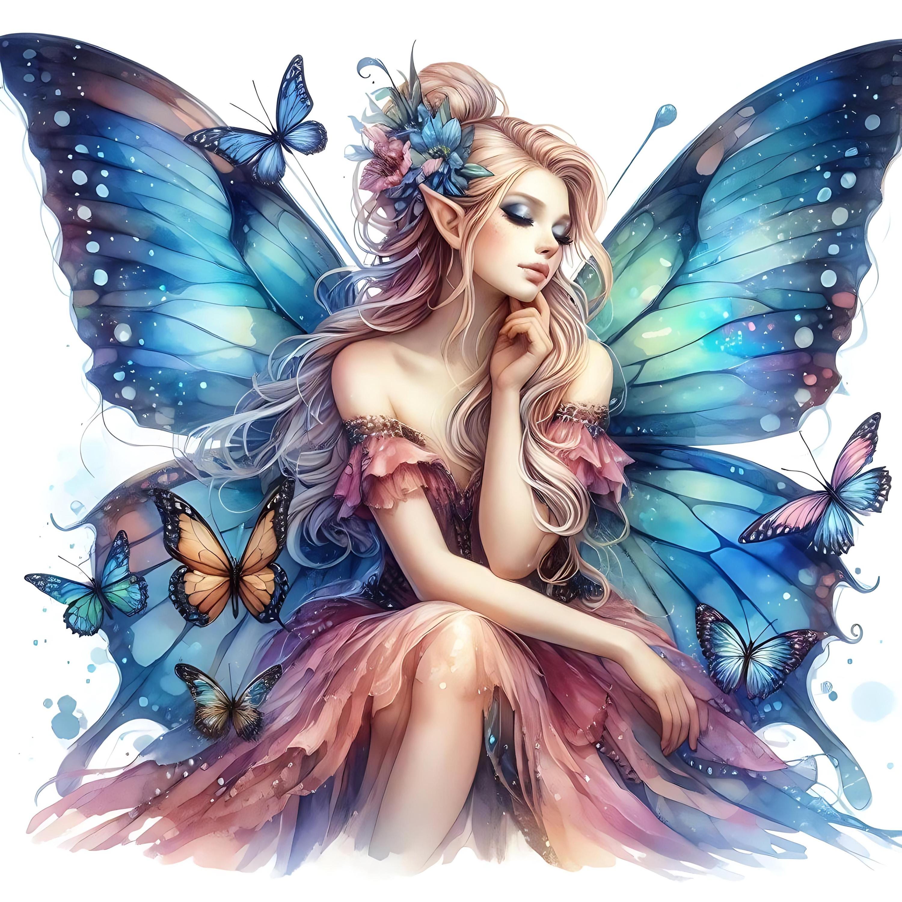12 JPG Butterfly Fairy Clipart Bundle Watercolor Magical Fantasy Floral ...