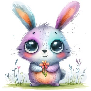 15 JPG Little Whimsy Rabbit Clipart Bundle Watercolor Cute Quirky Bunny ...