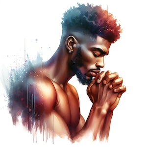 15 JPG Modlący się Afrykański Mężczyzna Clipart Bundle Piękny Czarny Zaczarowany Mężczyzna Cyfrowe Pobieranie Dziennik Wiary Junk Wydruki Afro Chłopiec Wydruki JPG