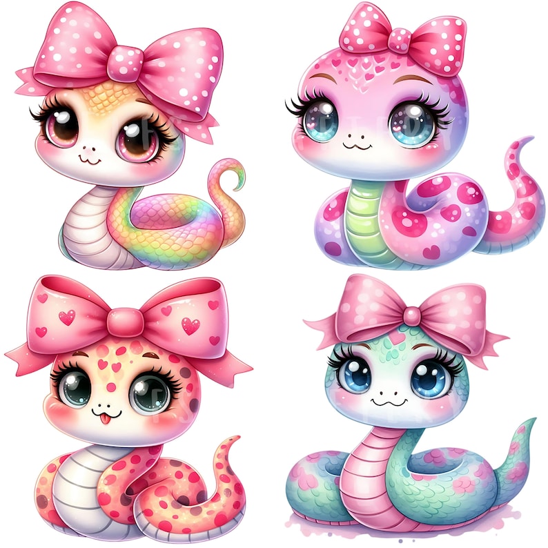 Girly Snake Clipart Bundle 15 PNG High Quality Cute Watercolor Pink Snake Digital Download Printable Art Files Pastel Color Reptiles Pngs image 5