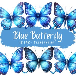 Blauer Schmetterling Clipart Bundle 18 PNG hochwertige Aquarell niedlich Pastell Schmetterling Digital Download druckbare Dateien Scrapbooking Grafiken