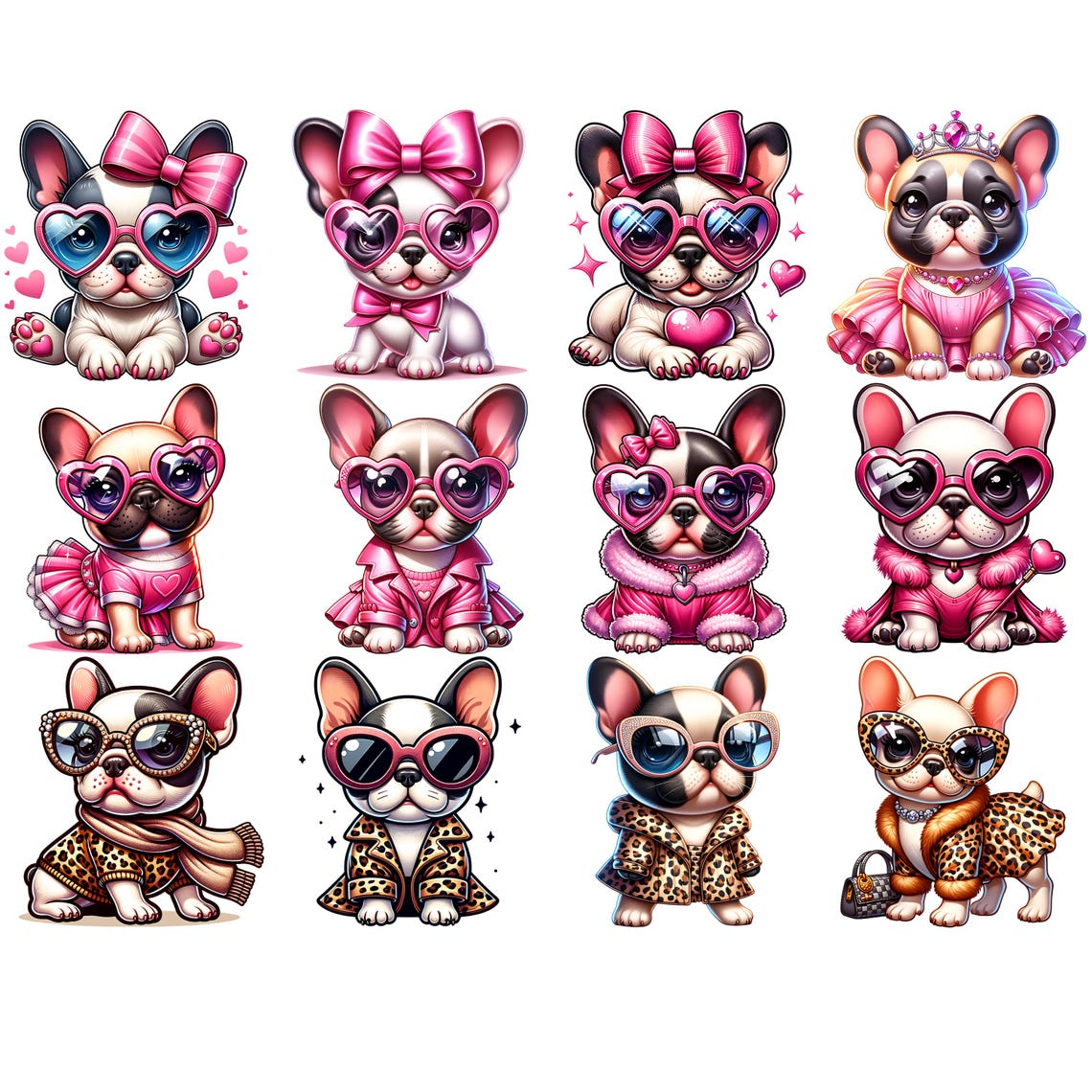 Glamorous Frenchie Clipart Bundle 12 PNG Digital Download Files French ...