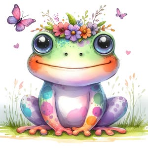 15 JPG Little Whimsy Frog Clipart Bundle Acquerello Carino Pastello Rana eccentrica Download digitale Stampabile Fai da te Artigianato Rana stravagante Arte murale