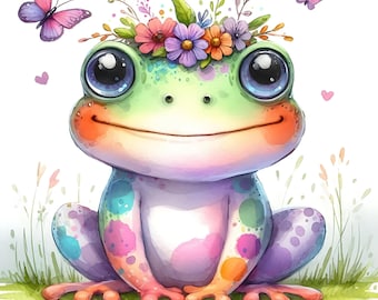 15 JPG Little Whimsy Frog clipartbundel aquarel schattig pastel eigenzinnige kikker digitale download afdrukbare DIY ambachten grillige kikker kunst aan de muur
