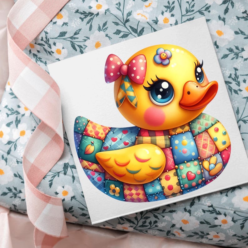 Patchwork Rubber Ducky Clipart Bundle 12 PNG High Quality Watercolor Quilted Rubber Jeep Ducks Digital Download Printable Art Files image 7