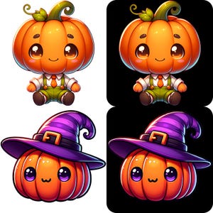 Cute Pumpkin Clipart Bundle 12 PNG High Quality Cartoon Halloween Pumpkin Character Digital Download Printable Stickers Paper Crafts Pngs image 3