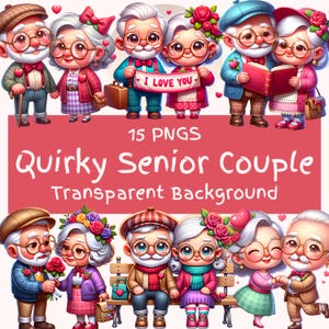 Bundle de 15 cliparts seniors originaux PNG haute qualité fichiers numériques vieux Couple amoureux mignon senior graphiques imprimable téléchargements numériques Clip Art