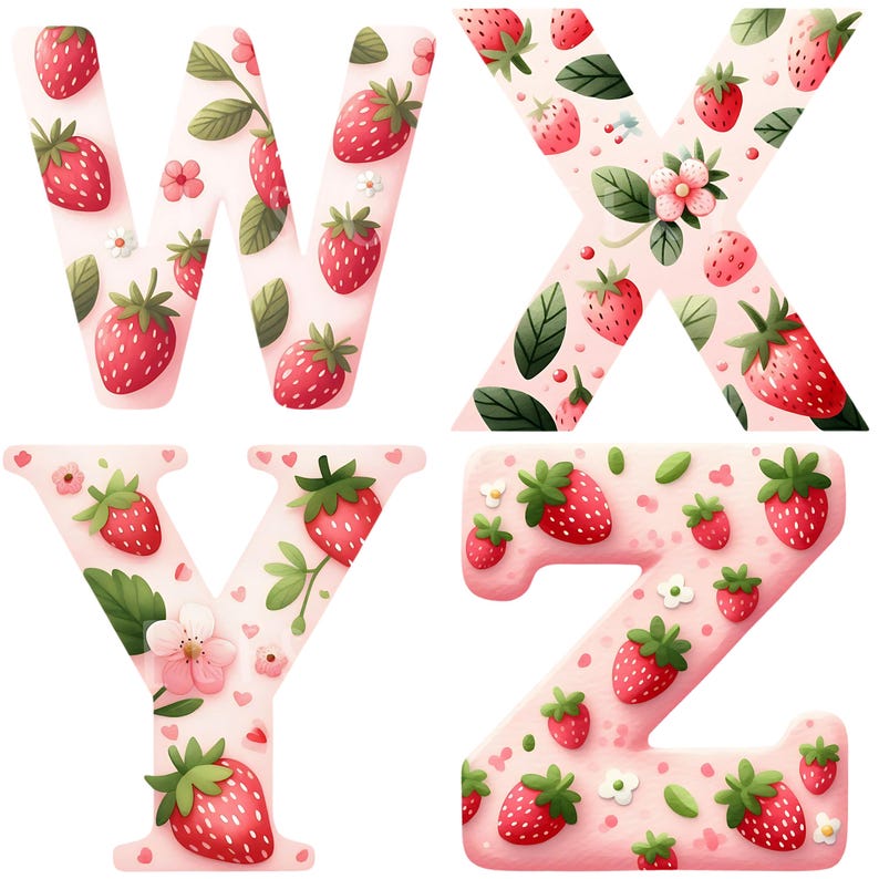 Strawberry Alphabet Clipart Bundle 37 PNG Watercolor Berry First ...