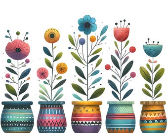 15 JPG Colorful Flower Pots Digital Art Bundle Beautiful Whimsical Watercolor Florals Digital Download Printable Plant Scrapbook Paper Craft